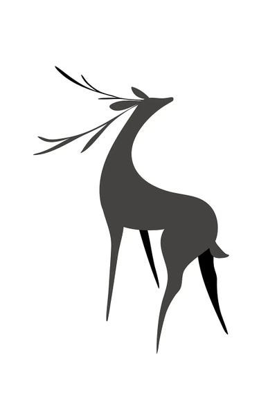 Black & White Florals: Stylized Retro Deer In Gray by blursbyai