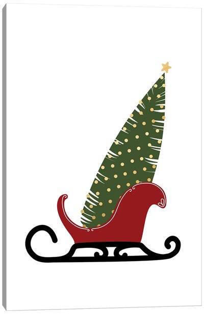 Sleigh And Christmas Tree Canvas Art Print - blursbyai