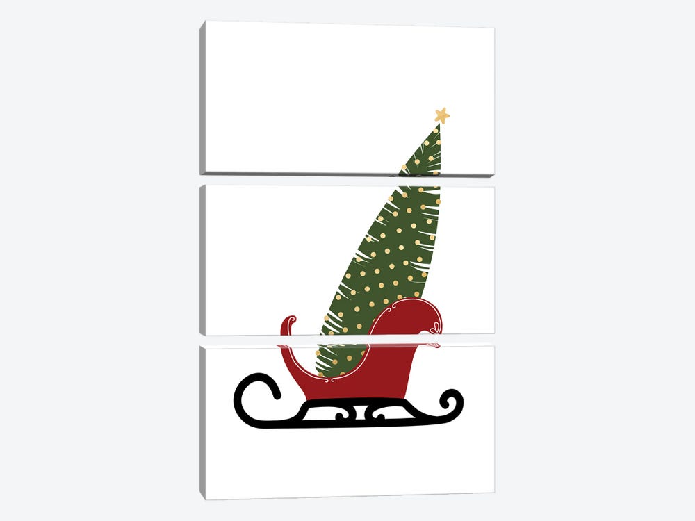 Sleigh And Christmas Tree by blursbyai 3-piece Canvas Print