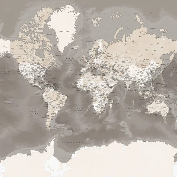 blursbyai: Detailed Brown World Map With Antarctica, Davey by blursbyai