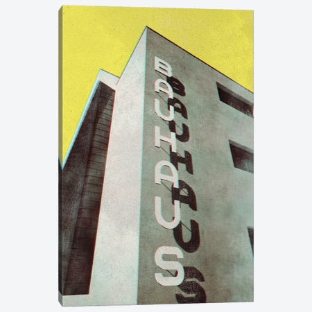 Old Magazine Style Bauhaus Building In Yellow Canvas Print #RLZ753} by blursbyai Art Print
