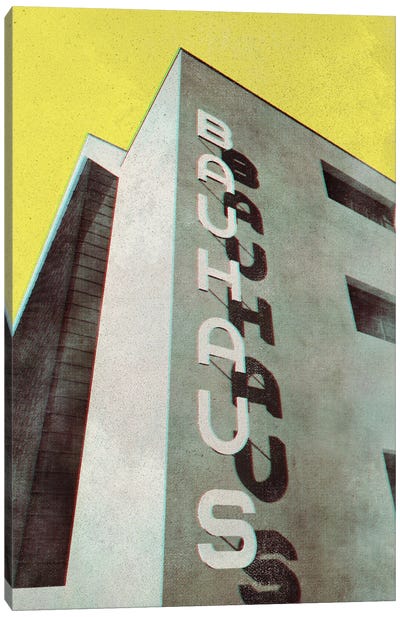 Old Magazine Style Bauhaus Building In Yellow Canvas Art Print - blursbyai