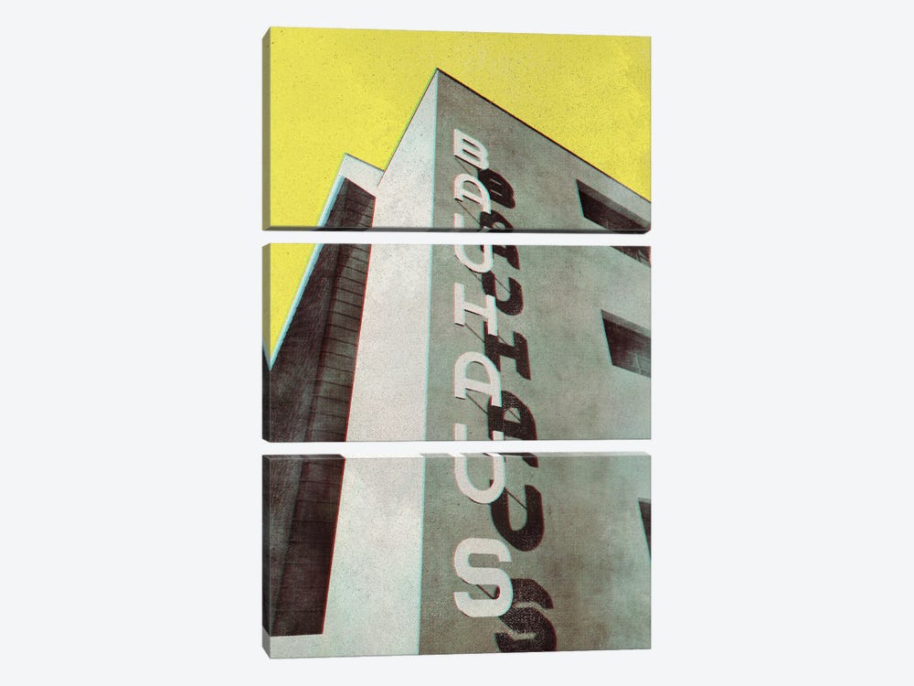 Old Magazine Style Bauhaus Building In Yellow by blursbyai 3-piece Canvas Print