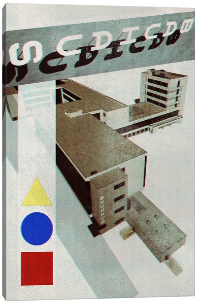 Old Magazine Style Bauhaus Architecture Canvas Art Print - Geometric Art