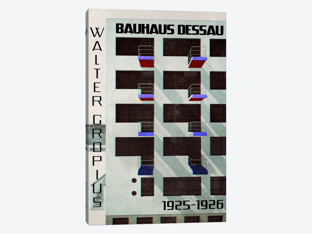 Old Magazine Style Bauhaus Building With Balconies by blursbyai 1-piece Canvas Art Print