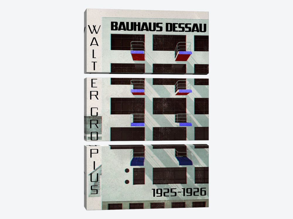 Old Magazine Style Bauhaus Building With Balconies by blursbyai 3-piece Canvas Print