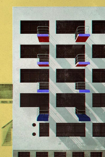 blursbyai: Old Magazine Style Bauhaus Building Front View by blursbyai