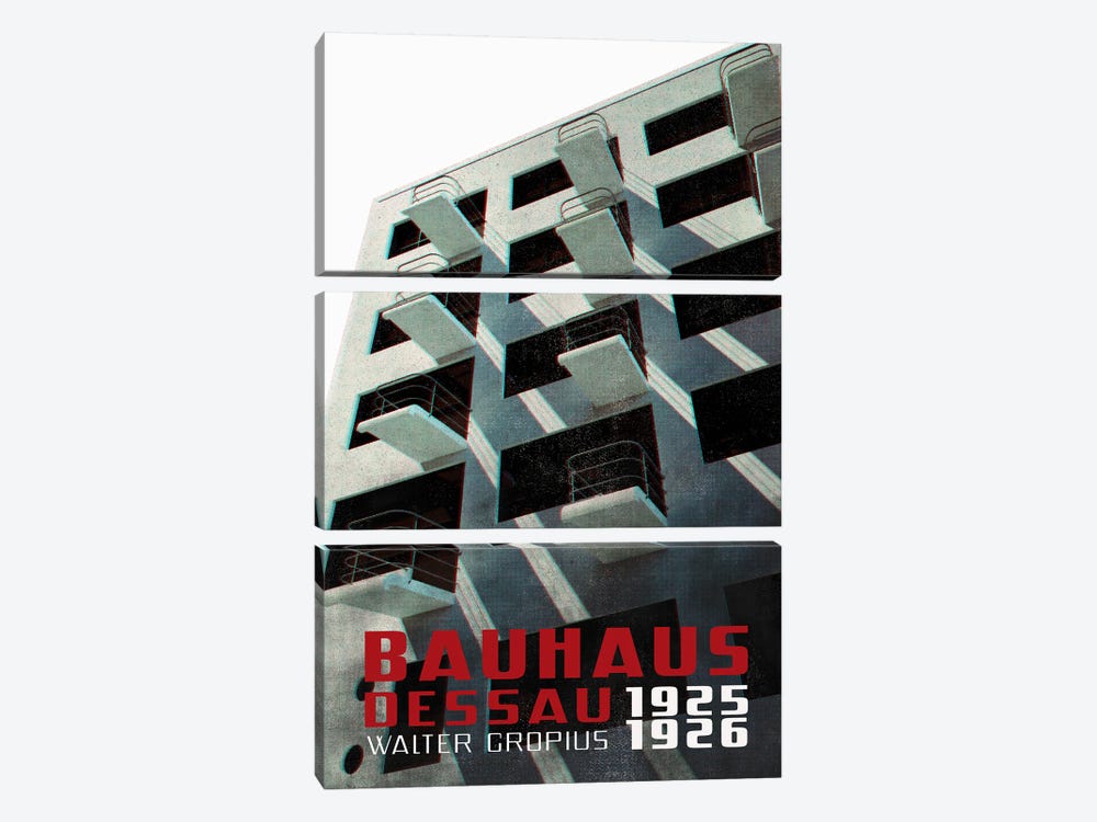 Old Magazine Bauhaus Building Under The Balconies by blursbyai 3-piece Canvas Print