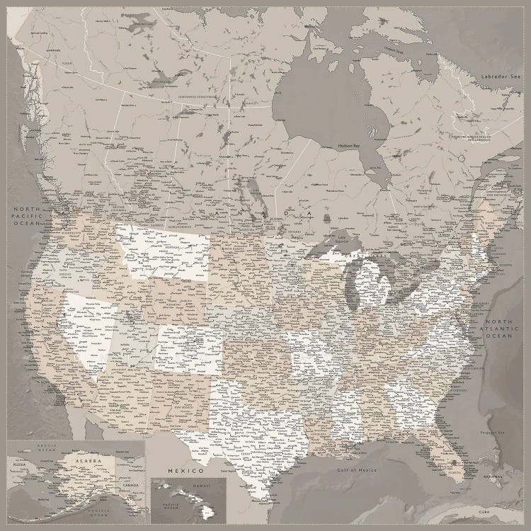 Detailed Map Of Usa And Canada, Davey