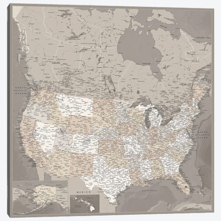 Detailed Map Of Usa And Canada, Davey Canvas Print #RLZ75} by blursbyai Art Print