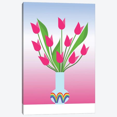 Tulips In The Rainbow Vase Canvas Print #RLZ765} by blursbyai Canvas Print