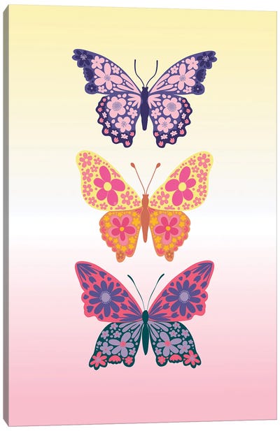 Colorful Floral Butterflies Canvas Art Print - Floral & Botanical Patterns