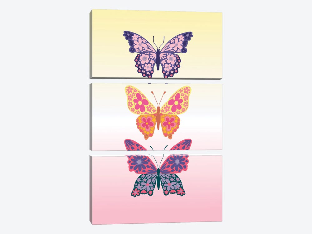 Colorful Floral Butterflies by blursbyai 3-piece Canvas Art Print