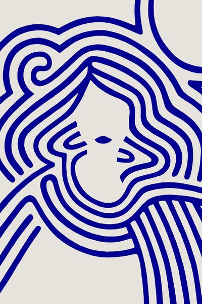 Berit In Beige And Indigo Blue by blursbyai art print