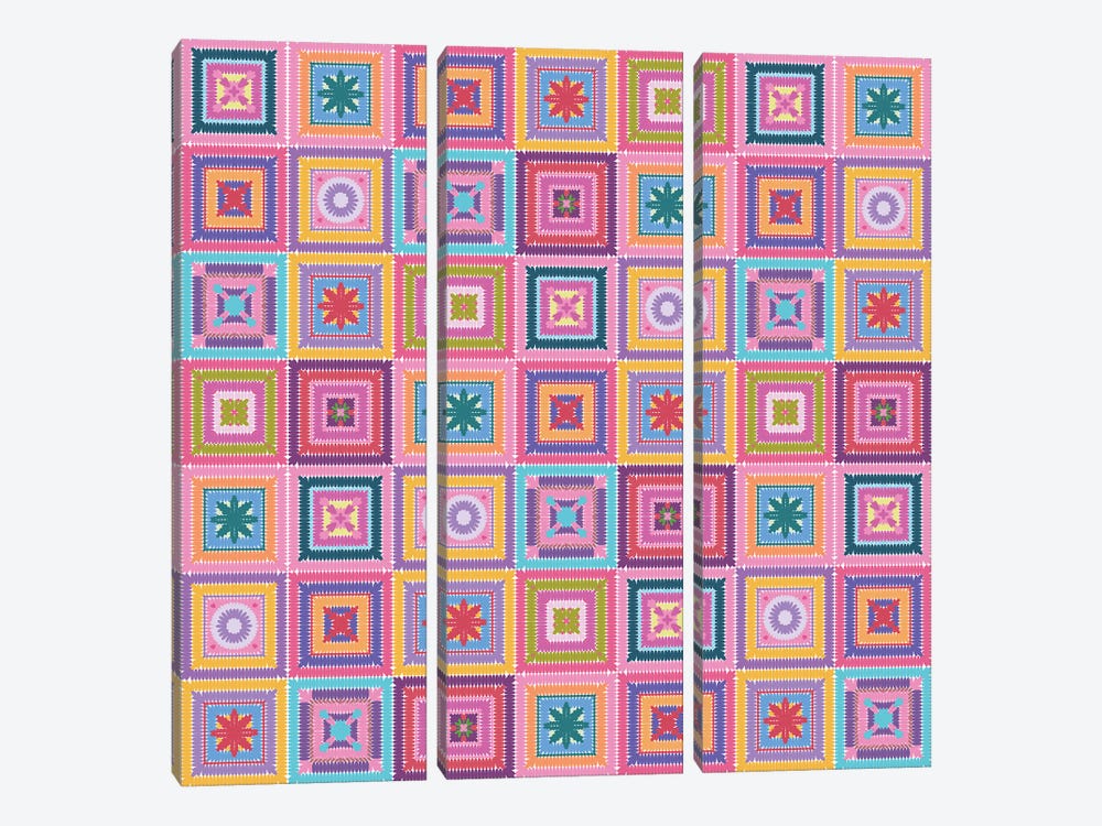 Colorful Digital Grandma Squares II by blursbyai 3-piece Canvas Art Print