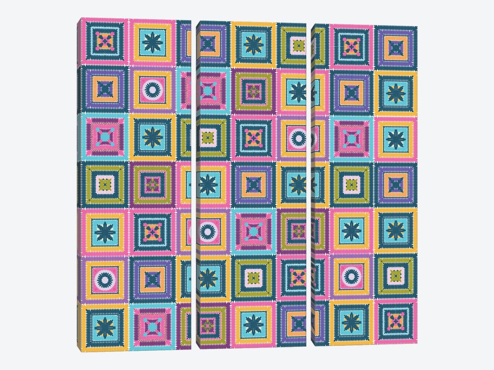 Colorful Digital Grandma Squares IV by blursbyai 3-piece Canvas Wall Art