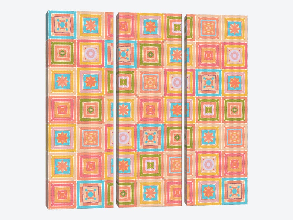 Colorful Digital Grandma Squares VI by blursbyai 3-piece Canvas Artwork