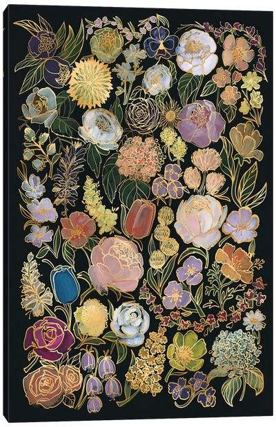 Ragni Moody Flowers (Gold) Canvas Art Print - blursbyai