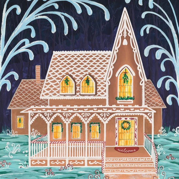 Home For The Holidays: Sweet Gingerbread House (Square) by blursbyai