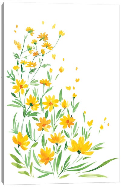 Yellow Watercolor Wildflowers Canvas Art Print - Minimalist Flowers