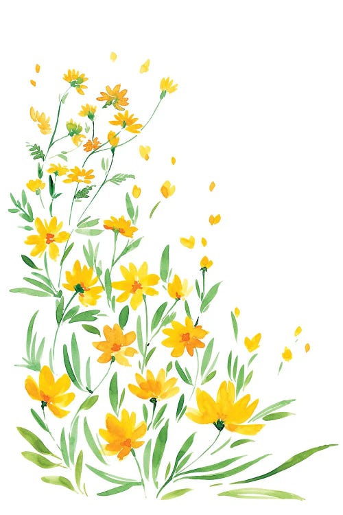 Yellow Watercolor Wildflowers by blursbyai wall art