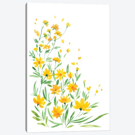 Yellow Watercolor Wildflowers Canvas Print #RLZ87} by blursbyai Canvas Artwork