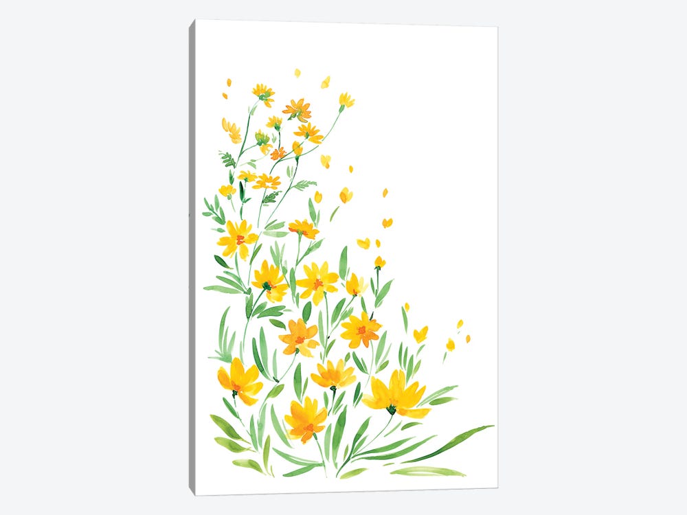 Yellow Watercolor Wildflowers by blursbyai 1-piece Canvas Wall Art