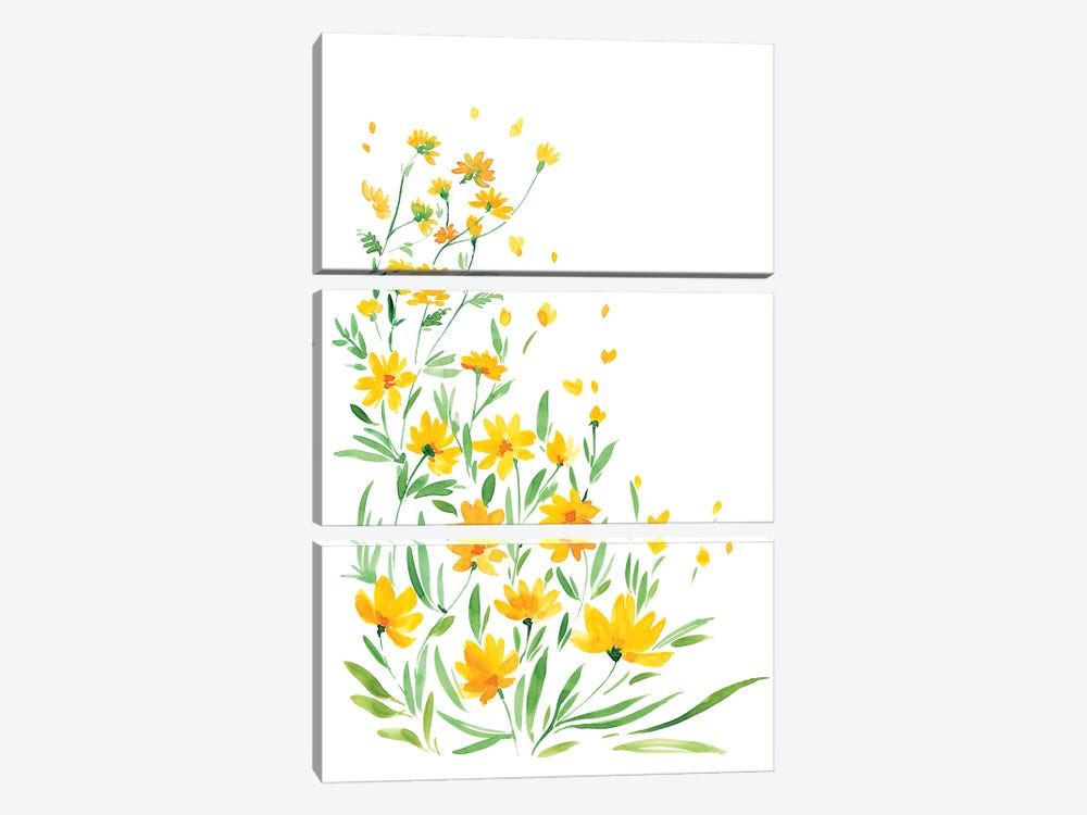 Yellow Watercolor Wildflowers by blursbyai 3-piece Canvas Art