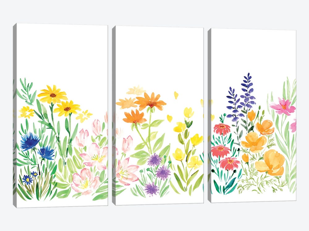 Colorful Watercolor Wildflowers by blursbyai 3-piece Art Print
