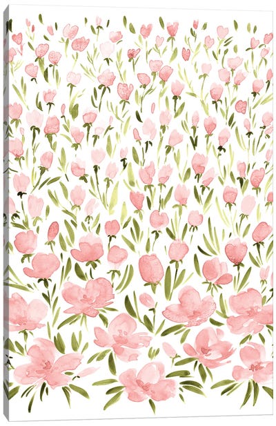 Field Of Pink Watercolor Flowers Canvas Art Print - blursbyai