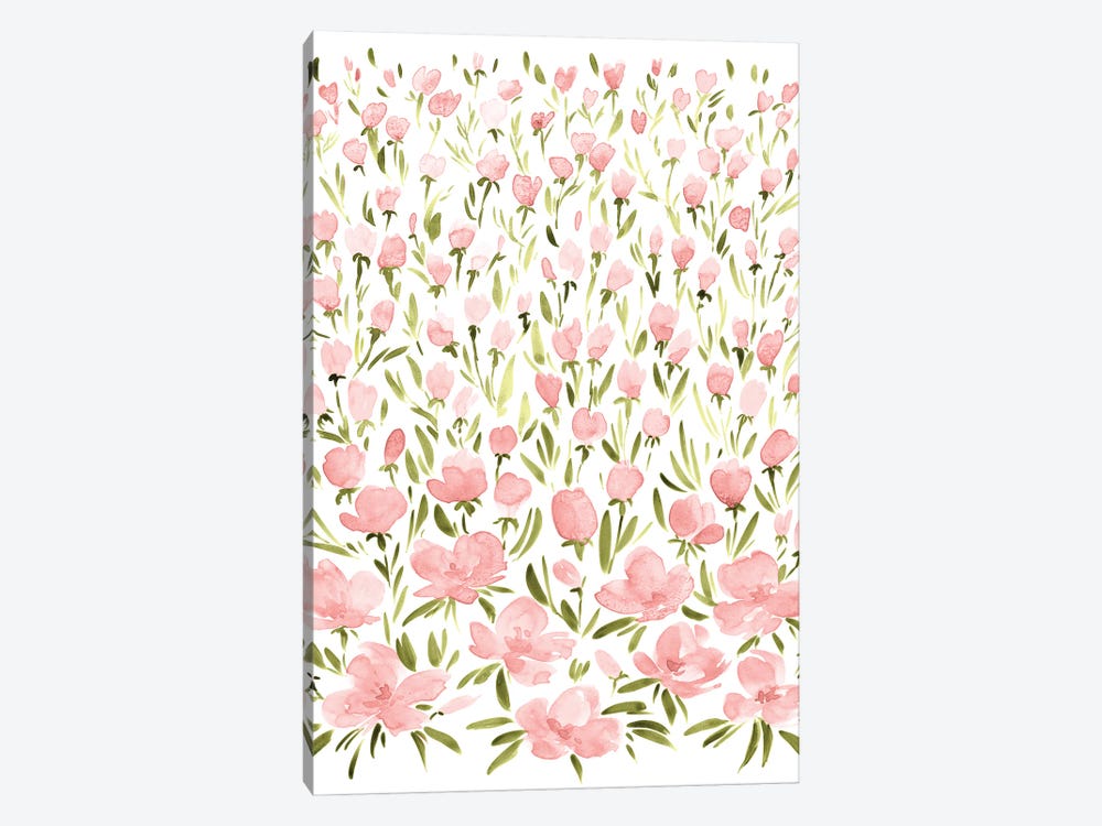 Field Of Pink Watercolor Flowers by blursbyai 1-piece Canvas Artwork