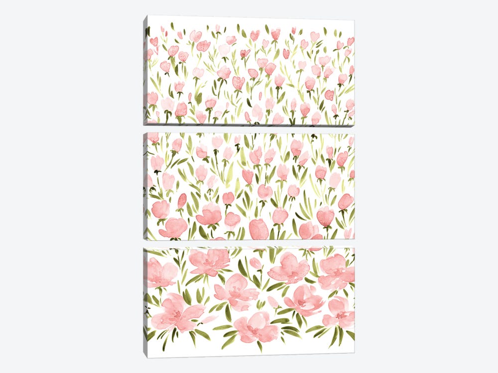 Field Of Pink Watercolor Flowers by blursbyai 3-piece Canvas Art