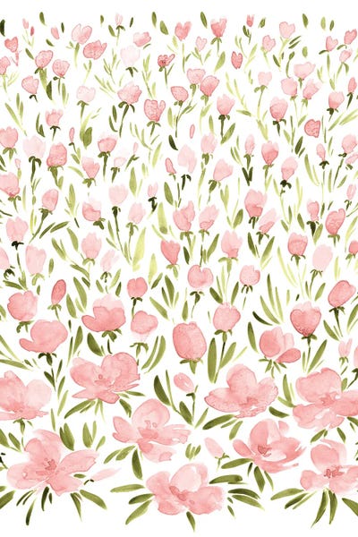 Field Of Pink Watercolor Flowers