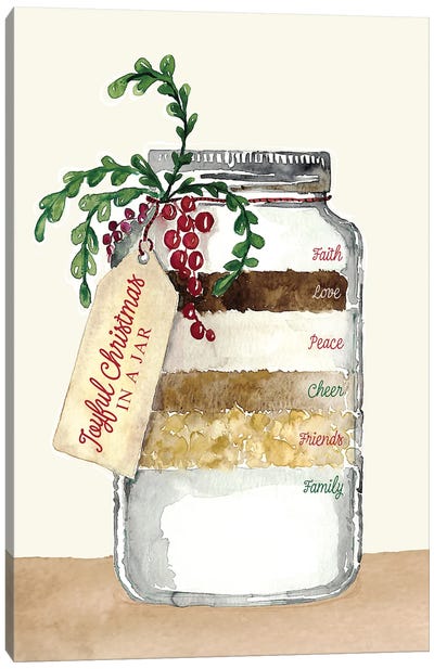 Recipe For A Joyful Christmas In A Jar Canvas Art Print - Farmhouse Christmas Décor