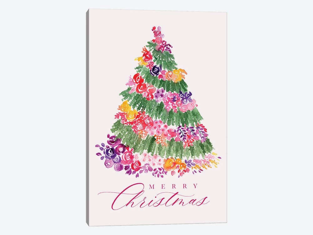 Merry Christmas Floral Tree by blursbyai 1-piece Canvas Print