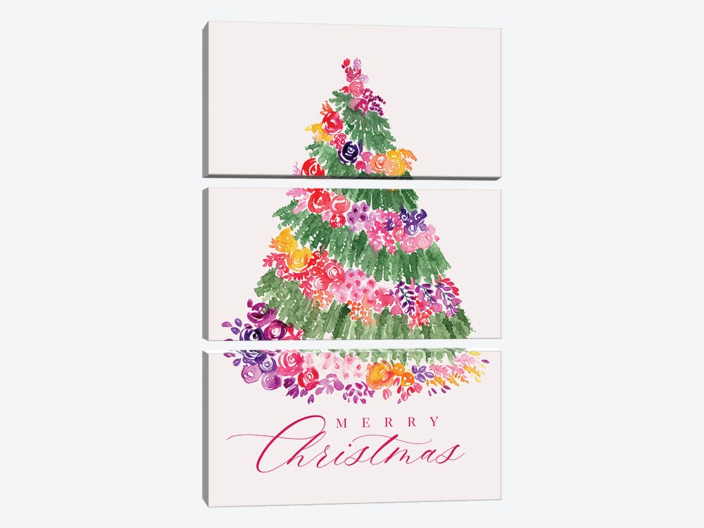 Merry Christmas Floral Tree by blursbyai 3-piece Canvas Art Print