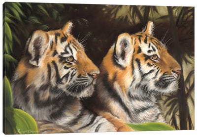 Tiger Cubs Canvas Art Print - Hyper-Realistic & Detailed Drawings