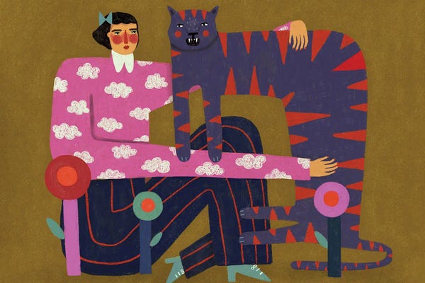 Women's Tops: Girl And Tiger by Renee Melia