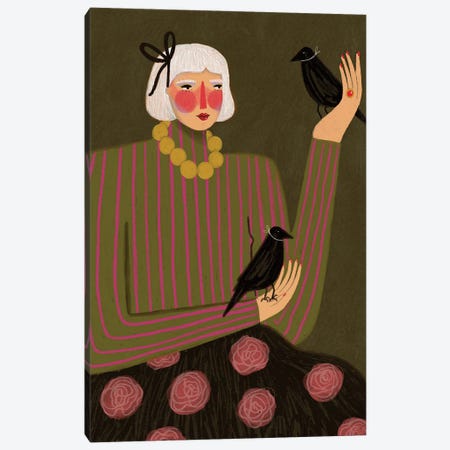 Lady And Ravens Canvas Print #RML43} by Renee Melia Canvas Artwork