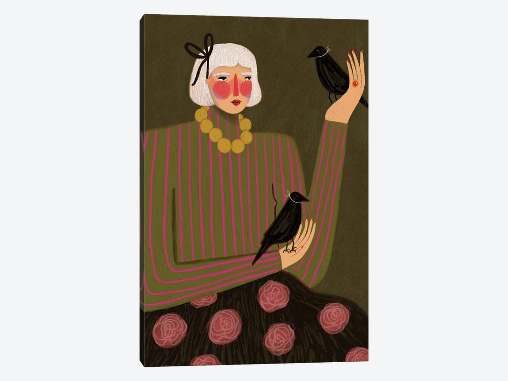 Lady And Ravens by Renee Melia 1-piece Canvas Art Print