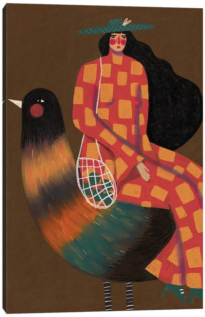 Girl On Bird Canvas Art Print - Renee Melia