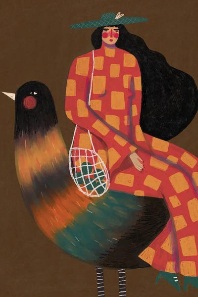 Women's Pants: Girl On Bird by Renee Melia