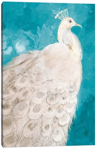 Royal Plume on Teal Canvas Art Print - Peacock Art