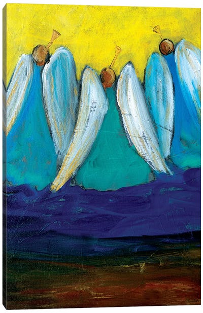 Three Trumpeting Angels Canvas Art Print - Black Christmas Art