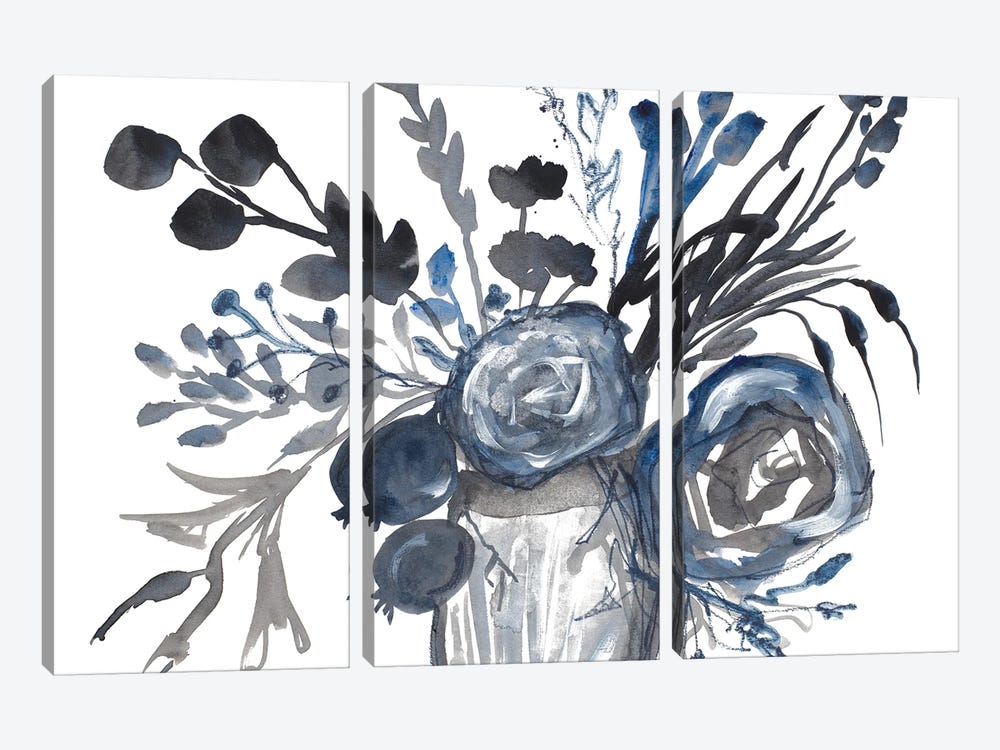 Blue Roses in Grey Vase by Robin Maria 3-piece Art Print