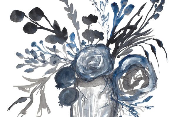 Botanical Still Life: Blue Roses in Grey Vase by Robin Maria