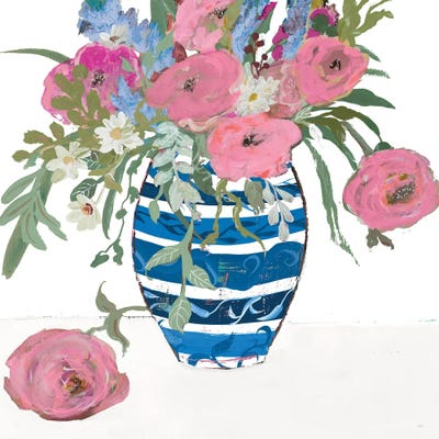 Blue Vase of Pink Roses by Robin Maria art print