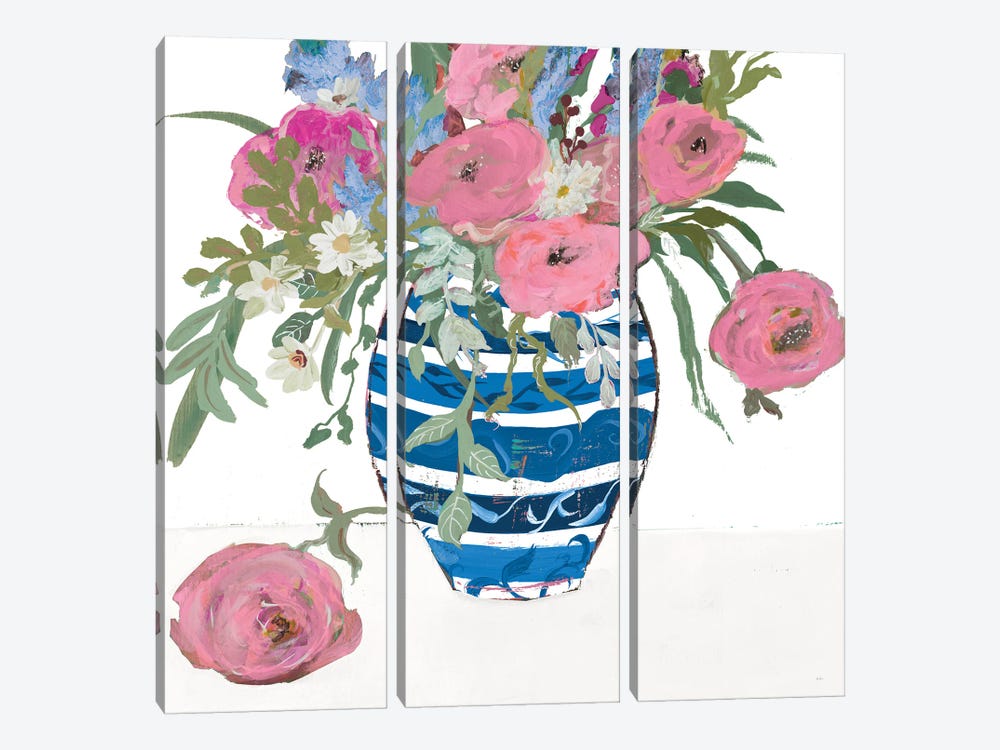 Blue Vase of Pink Roses by Robin Maria 3-piece Canvas Wall Art