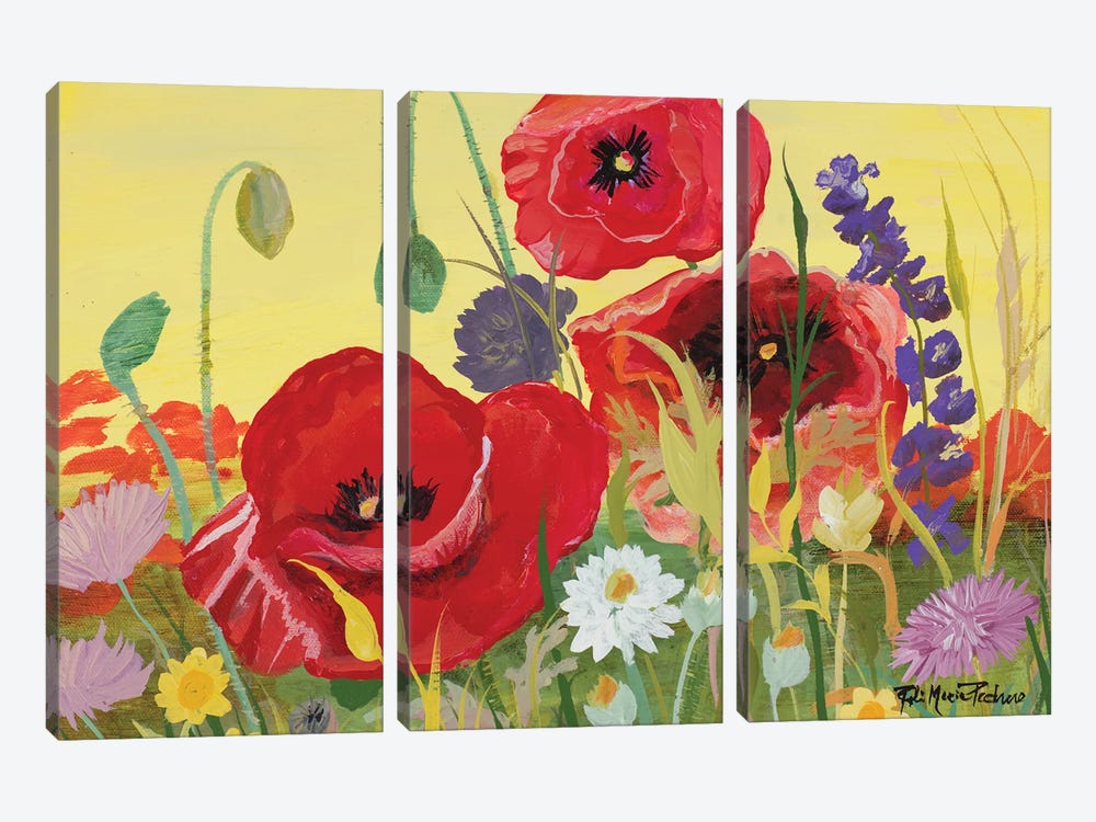 Victory Red Poppies I by Robin Maria 3-piece Canvas Art Print