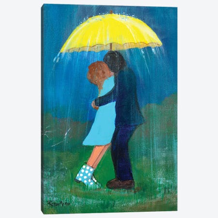 Kissing Under The Yellow Umbrella Canvas Print #RMR56} by Robin Maria Canvas Art